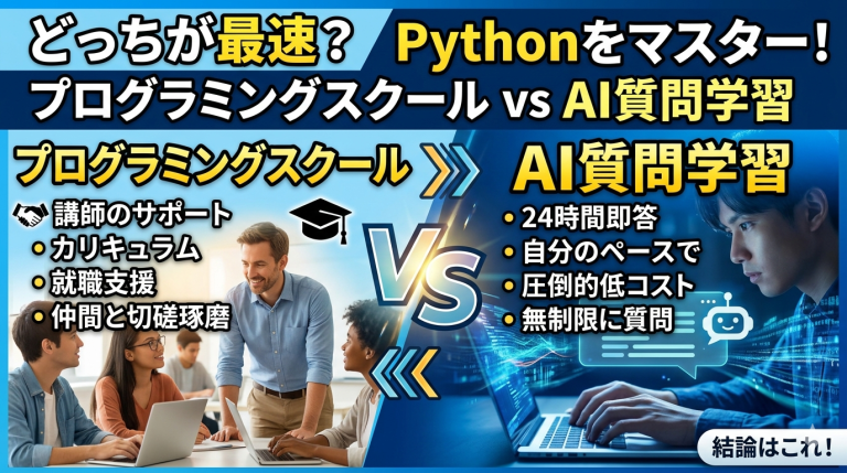 プログラミングスクール vs AI質問学習—— Pythonを最速でマスターするのは、どっちだ？